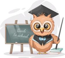 Smart owl with school board, pointer and books vector