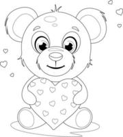 página para colorear lindo y hermoso oso de peluche con corazones vector