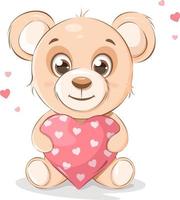 lindo y hermoso oso de peluche con corazones vector