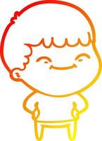 warm gradient line drawing cartoon happy boy vector