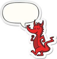 cartoon cute dragon and speech bubble sticker vector