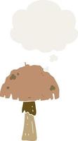 cartoon mushroom and thought bubble in retro style vector