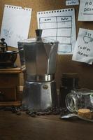 vintage roaster coffee  on wood table. photo