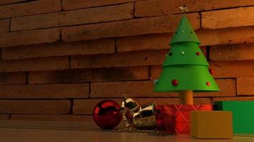 Christmas tree on wood table 3d rendering image for christmas celebration content. photo