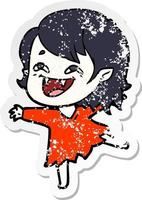 distressed sticker of a cartoon laughing vampire girl vector