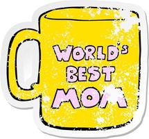 distressed sticker of a worlds best mom mug vector