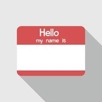 red name tag. Hello my name is on gray background. vector