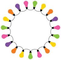 Christmas lights circle frame isolate on white background. vector