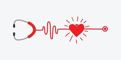 Stethoscope and Heartbeat graph pulse isolate on white background. vector