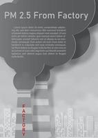 Closeup and crop of fectory chimney with example texts on giant smoke and pm 2.5 bad fog, landscape city view and gray background. All in vector design and paper cut style.