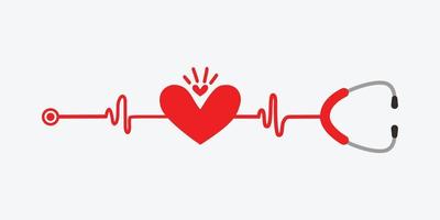 Stethoscope and Heartbeat graph pulse isolate on white background. vector