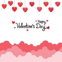 Happy Valentines Day background with hearts and clouds. vector