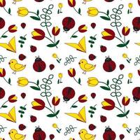 Spring mood and melody. Floral print. Background with a picture of a airplane and flowers and ladybug. 8 march and Easter. vector
