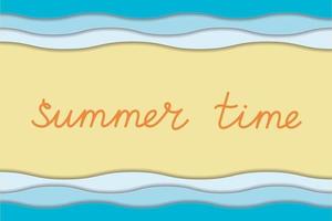 Summer time. Sea and beach background on paper cut style vector