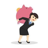 business woman secretary carrying piggy bank design character on white background vector