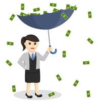 business woman secretary rain moneyy design character on white background vector