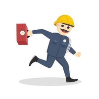 old electrician running carrying tools box design character on white background vector