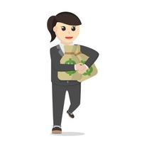 business woman secretary pick up the money design character on white background vector