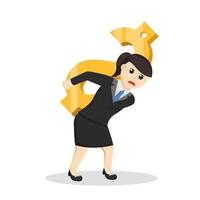 business woman secretary carrying the gold dollar design character on white background vector