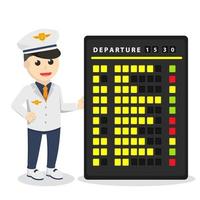 pilot with depatures schedule board design character on white background vector