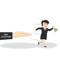 business woman secretary run away from debt collectors design character on white background vector