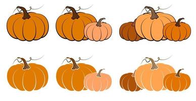 juego de frutas de calabaza naranja. cosecha de otoño. calabazas de halloween de otoño. plantas comestibles. vector aislado sobre fondo blanco en estilo plano