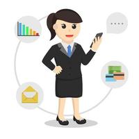 business woman work with gadget design character on white background vector