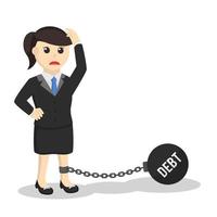 business woman secretary chained to his debt design character on white background vector