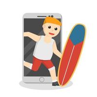 man going vacation trough smartphone design character on white background vector