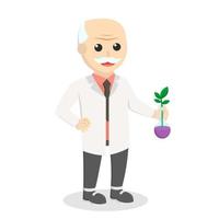 hombre científico experimenta con carácter de diseño de plantas sobre fondo blanco vector