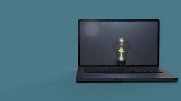 Light bulb in laptop  for idea content 3d rendering. photo