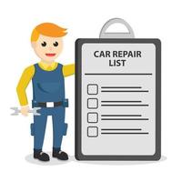 mechanic with repair list clipboard design character on white background vector