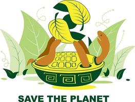tortuga mantener la tierra con las plantas en la parte. día de la tierra, día del planeta