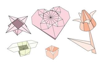Set Origami vector color icon illustration