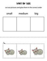 Sort gray cats by size. Educational worksheet for kids. vector