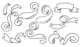 set of hand-drawn doodle banner flags on white background. vector