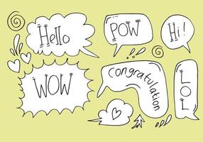 Comic speech bubble set with text Wow, pow, hello, hi, lol,congratulation.Cartoon text balloons on yellow background. vector