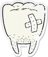 distressed sticker of a cartoon bad tooth vector