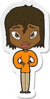 sticker of a cartoon satisfied woman vector