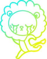 cold gradient line drawing crying cartoon lion vector