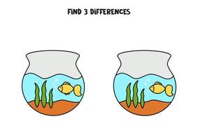 Find 3 differences between two cartoon aquariums. vector