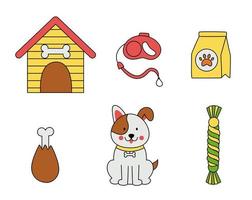 conjunto de accesorios para perros y perros en estilo de dibujos animados. vector