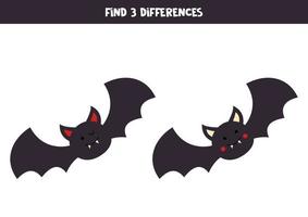 Find three differences between two cartoon bats. vector