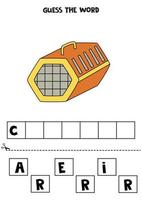 Spelling game for preschool kids. Cartoon pet carrier. vector