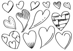 corazones de garabato, colección de corazones de amor dibujados a mano. Ilustración de vector. vector