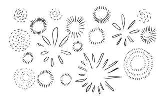 conjunto de doodle starburst aislado sobre fondo blanco dibujado a mano de sunburst. elementos de diseño. ilustración vectorial