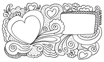 fondo vectorial con corazones y marco de garabatos. boda, tarjeta del día de san valentín en estilo dibujado a mano.ilustración vectorial.eps 10. vector