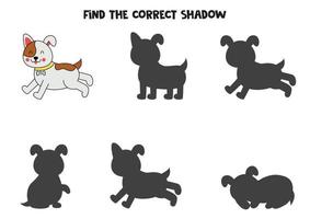 Find the correct shadows of cute brown dog. Logical puzzle for kids. vector