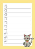 Vector to do list sheet for making notebooks with cute cat.
