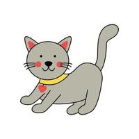 Vector illustration of cute gray cat on white background.